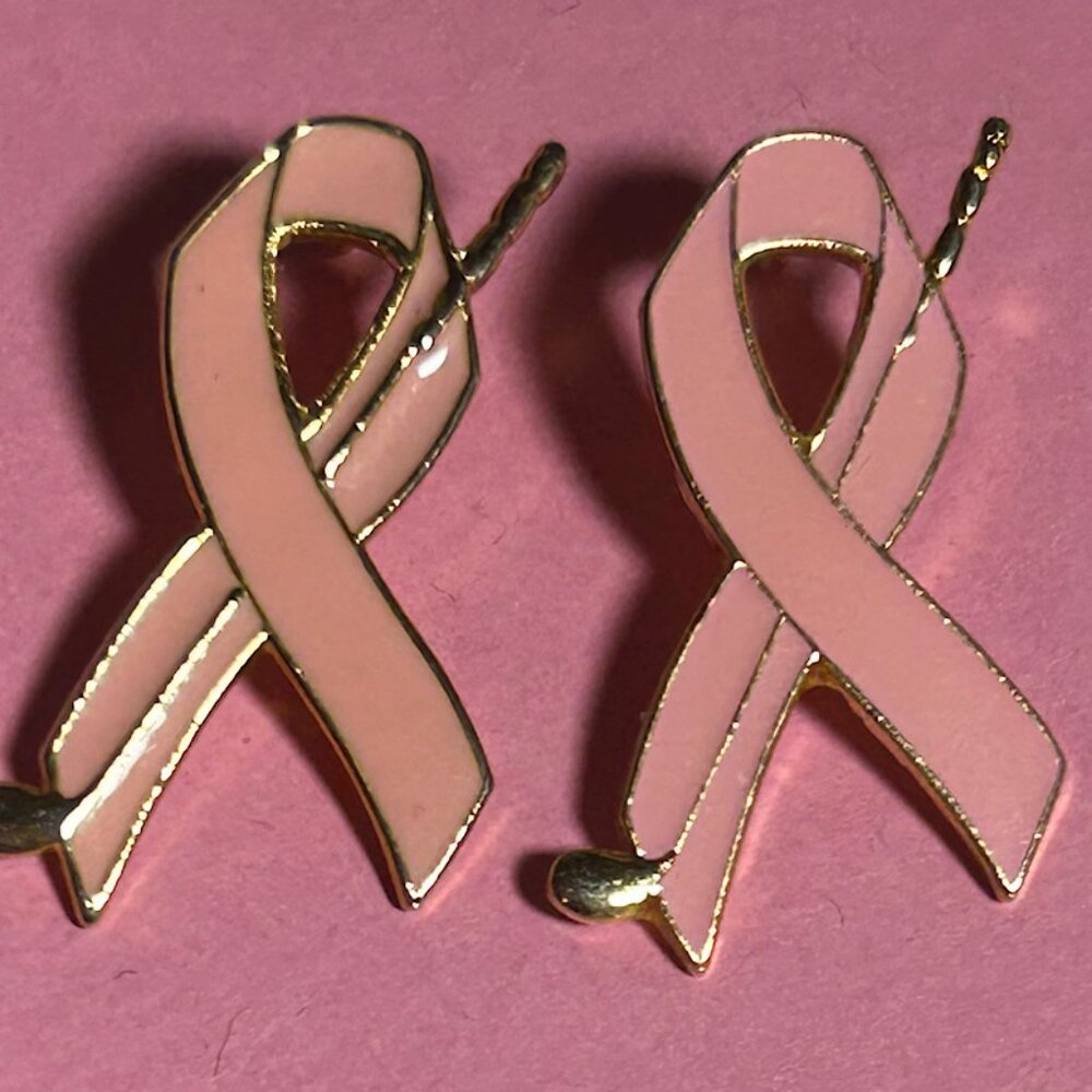 2 GOLF Pink Awareness Ribbon Enamel  Breast Cancer Pin Brooch